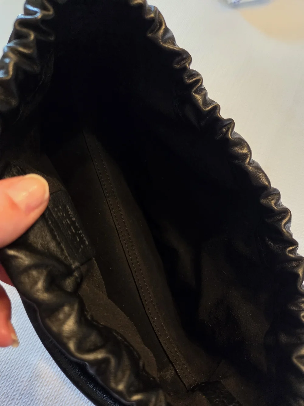 Yuzefi Black Leather Gathered Top Handle Bag